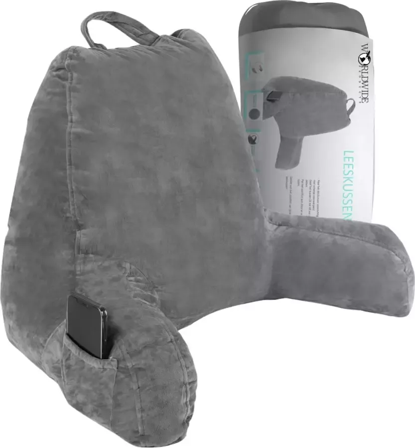 WorldWide products WorldWide s Leeskussen met Armsteunen Relax Kussen Memory Foam voor in Bed Fluweel Grijs