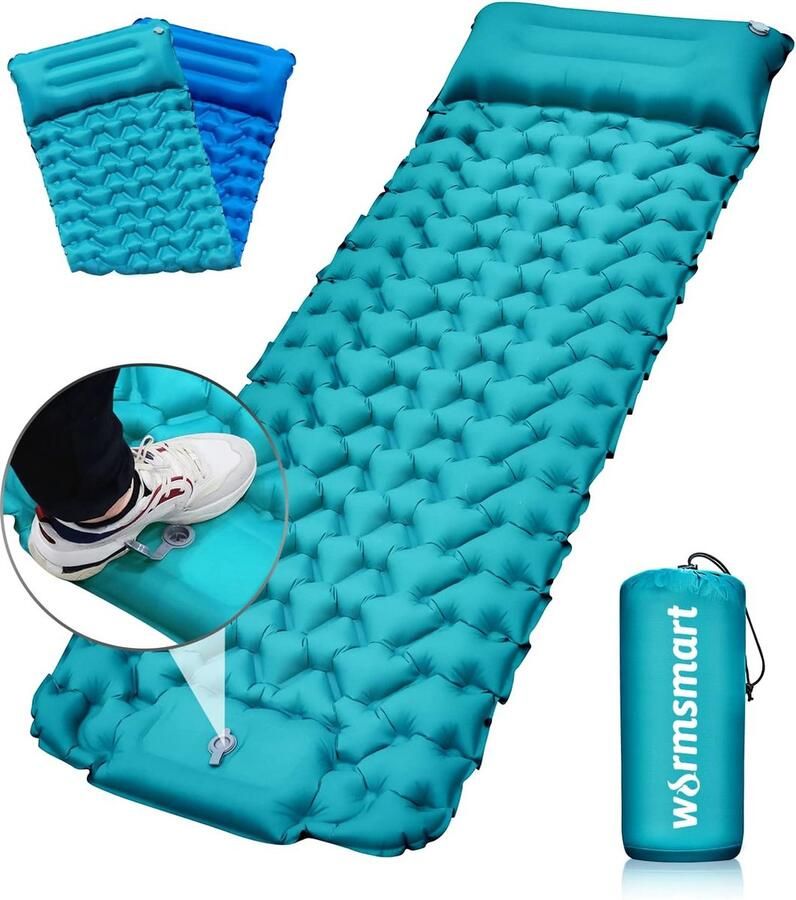 Wormsmart Isomat zelfopblazend outdoor verbreed en verdikt slaapmat met ingebouwde pomp compact lichte slaapmat met kussen draagbaar opblaasbaar luchtmatras voor kamperen wandelen