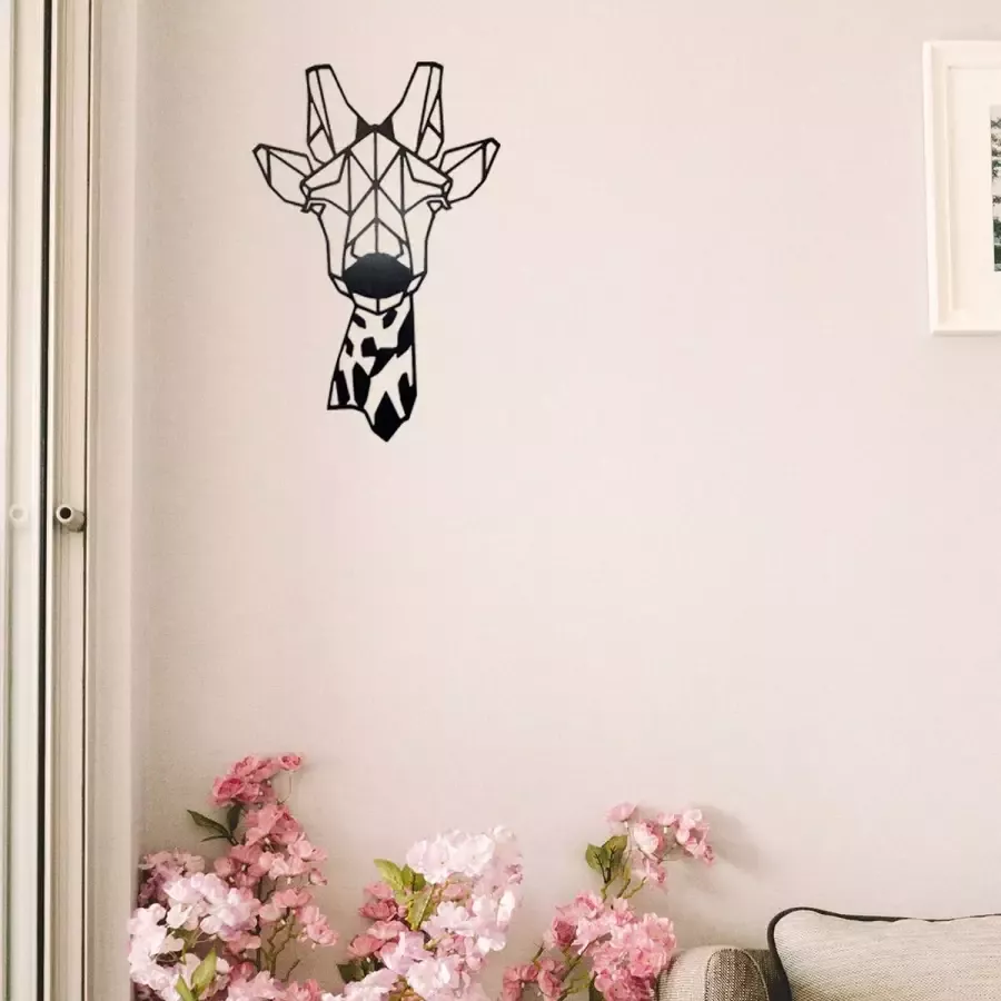 Wowgift.be Geometrische giraffe girafe Géométrique- Muurdecoratie Living Keuken Woonkamer PLA Zwart Wand Kader Muur Interieur Bureau Art Abstract Animal Dier Giraffe Poes Cadeau Geschenk Deco Wand Wood Laser Moederdag Vaderdag kerstmis by 3D printing