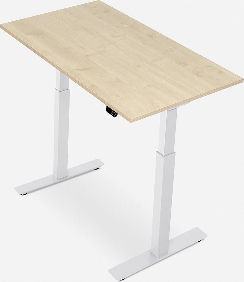WRK21 SMART Metalen Zit Sta Bureau Elektrisch Verstelbaar in Hoogte met 2 Motoren en Anti Botsing – Gemaakt in Duitsland 100 x 60 cm Esdoorn Blad & Wit Onderstel