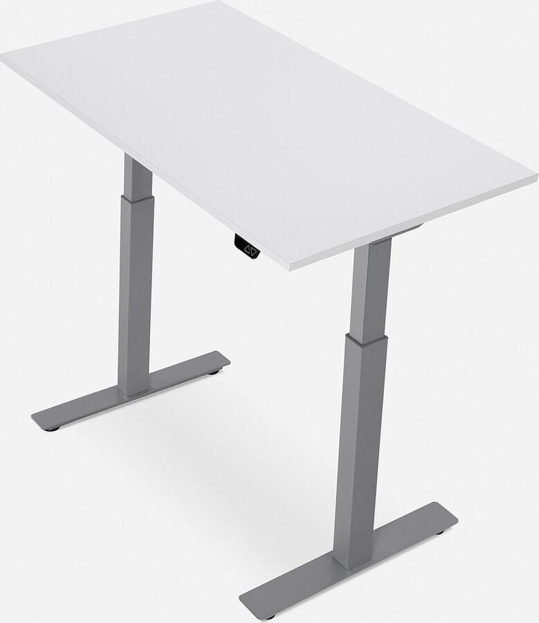WRK21 SMART Metalen Zit Sta Bureau Elektrisch Verstelbaar in Hoogte met 2 Motoren en Anti Botsing – Gemaakt in Duitsland 100 x 60 cm Wit Blad & Grijs Onderstel
