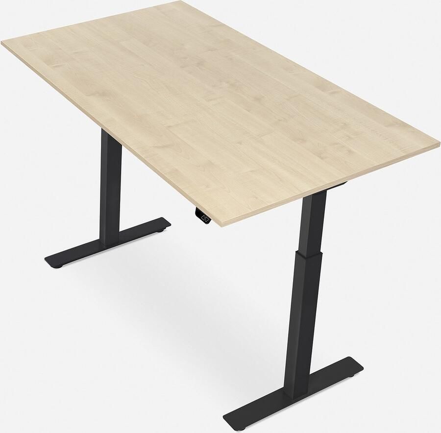 WRK21 SMART Metalen Zit Sta Bureau Elektrisch Verstelbaar in Hoogte met 2 Motoren en Anti Botsing – Gemaakt in Duitsland 140 x 80 cm Esdoorn Blad & Zwart Onderstel