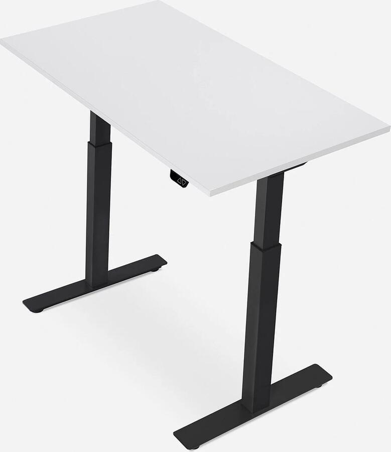 WRK21 SMART Metalen Zit Sta Bureau Elektrisch Verstelbaar in Hoogte met 2 Motoren en Anti Botsing – Gemaakt in Duitsland 100 x 60 cm Wit Blad & Zwart Onderstel