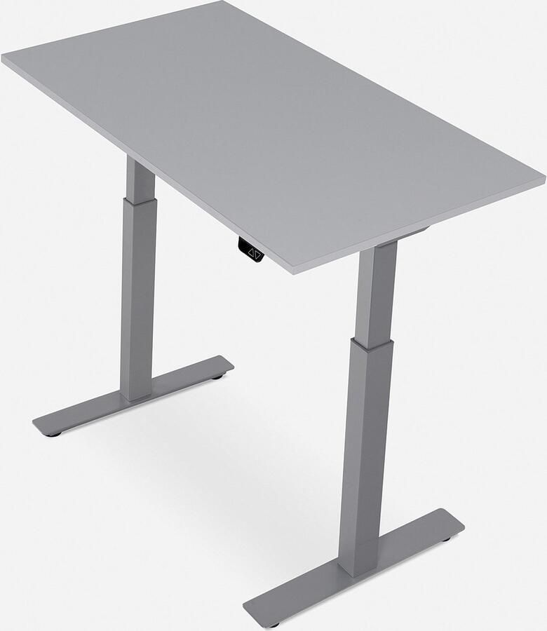 WRK21 SMART Metalen Zit Sta Bureau Elektrisch Verstelbaar in Hoogte met 2 Motoren en Anti Botsing – Gemaakt in Duitsland 100 x 60 cm Grijs Blad & Grijs Onderstel