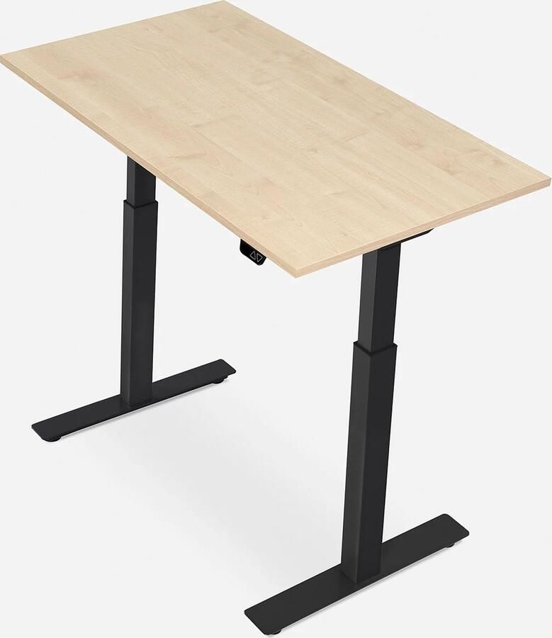 WRK21 SMART Metalen Zit Sta Bureau Elektrisch Verstelbaar in Hoogte met 2 Motoren en Anti Botsing – Gemaakt in Duitsland 100 x 60 cm Esdoorn Blad & Zwart Onderstel