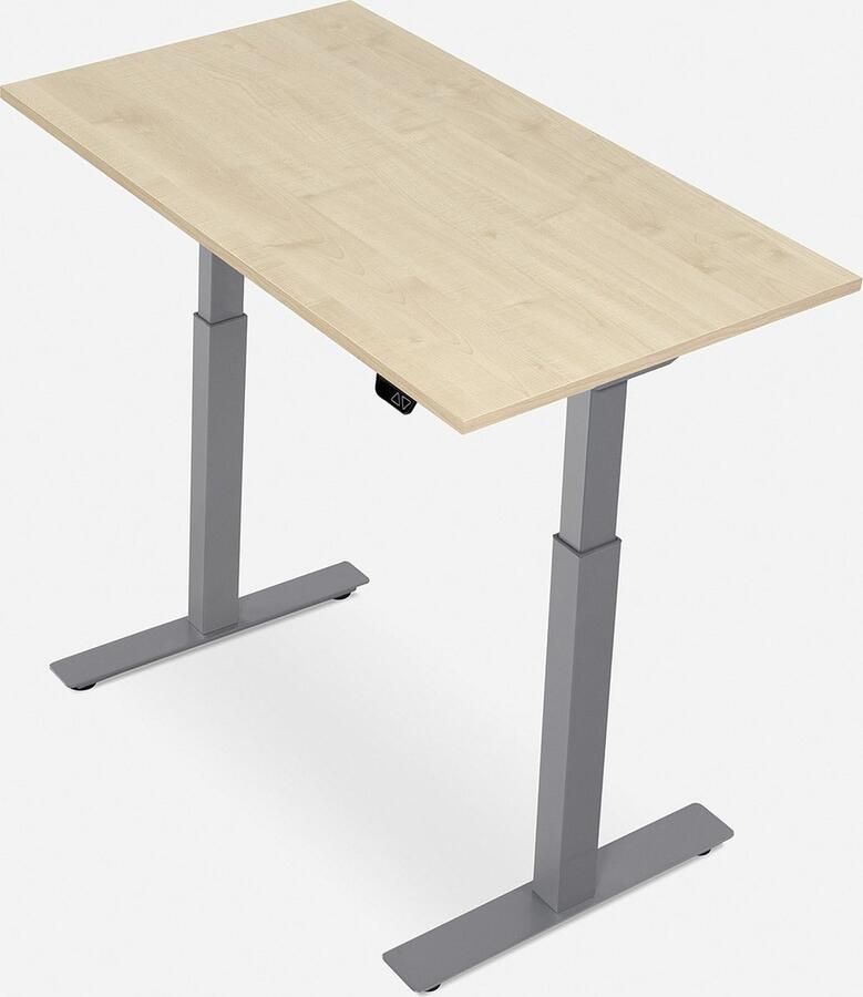 WRK21 SMART Metalen Zit Sta Bureau Elektrisch Verstelbaar in Hoogte met 2 Motoren en Anti Botsing – Gemaakt in Duitsland 100 x 60 cm Esdoorn Blad & Grijs Onderstel