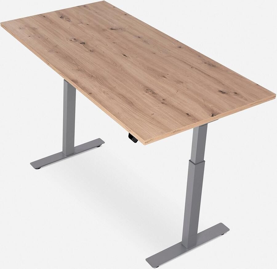 WRK21 SMART Metalen Zit Sta Bureau Elektrisch Verstelbaar in Hoogte met 2 Motoren en Anti Botsing – Gemaakt in Duitsland 160 x 80 cm Eiken Blad & Grijs Onderstel