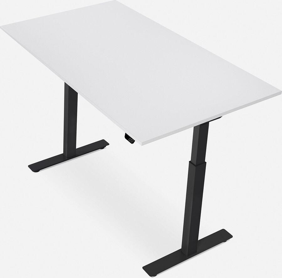 WRK21 SMART Metalen Zit Sta Bureau Elektrisch Verstelbaar in Hoogte met 2 Motoren en Anti Botsing – Gemaakt in Duitsland 140 x 80 cm Wit Blad & Zwart Onderstel