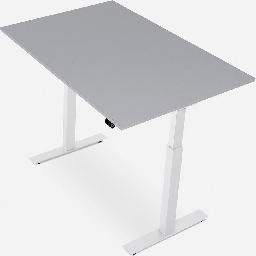 WRK21 SMART Metalen Zit Sta Bureau Elektrisch Verstelbaar in Hoogte met 2 Motoren en Anti Botsing – Gemaakt in Duitsland 120 x 80 cm Grijs Blad & Wit Onderstel
