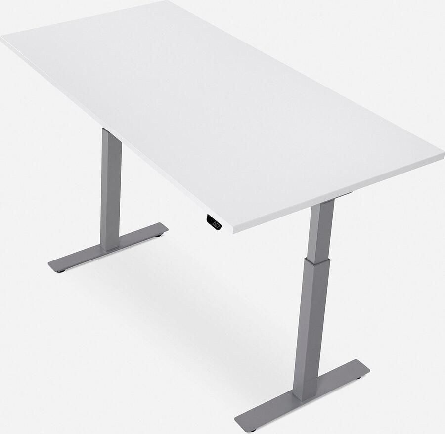 WRK21 SMART Metalen Zit Sta Bureau Elektrisch Verstelbaar in Hoogte met 2 Motoren en Anti Botsing – Gemaakt in Duitsland 160 x 80 cm Wit Blad & Grijs Onderstel