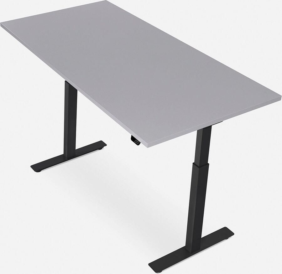 WRK21 SMART Metalen Zit Sta Bureau Elektrisch Verstelbaar in Hoogte met 2 Motoren en Anti Botsing – Gemaakt in Duitsland 160 x 80 cm Grijs Blad & Zwart Onderstel