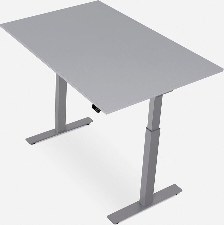 WRK21 SMART Metalen Zit Sta Bureau Elektrisch Verstelbaar in Hoogte met 2 Motoren en Anti Botsing – Gemaakt in Duitsland 120 x 80 cm Grijs Blad & Grijs Onderstel