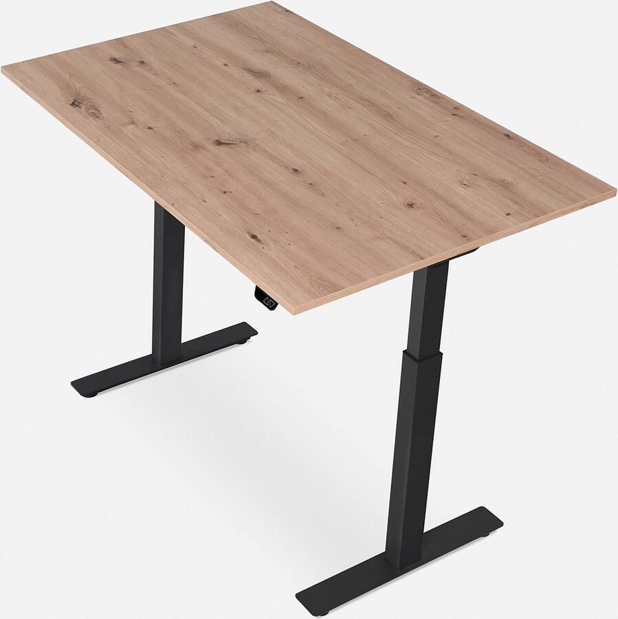 WRK21 SMART Metalen Zit Sta Bureau Elektrisch Verstelbaar in Hoogte met 2 Motoren en Anti Botsing – Gemaakt in Duitsland 120 x 80 cm Eiken Blad & Zwart Onderstel