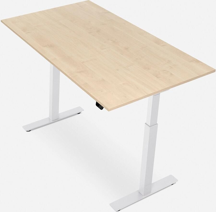 WRK21 SMART Metalen Zit Sta Bureau Elektrisch Verstelbaar in Hoogte met 2 Motoren en Anti Botsing – Gemaakt in Duitsland 140 x 80 cm Esdoorn Blad & Wit Onderstel