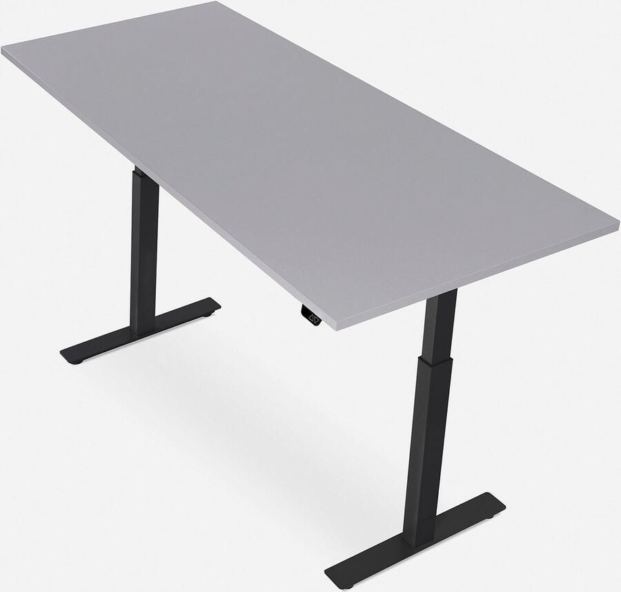 WRK21 SMART Metalen Zit Sta Bureau Elektrisch Verstelbaar in Hoogte met 2 Motoren en Anti Botsing – Gemaakt in Duitsland 180 x 80 cm Grijs Blad & Zwart Onderstel
