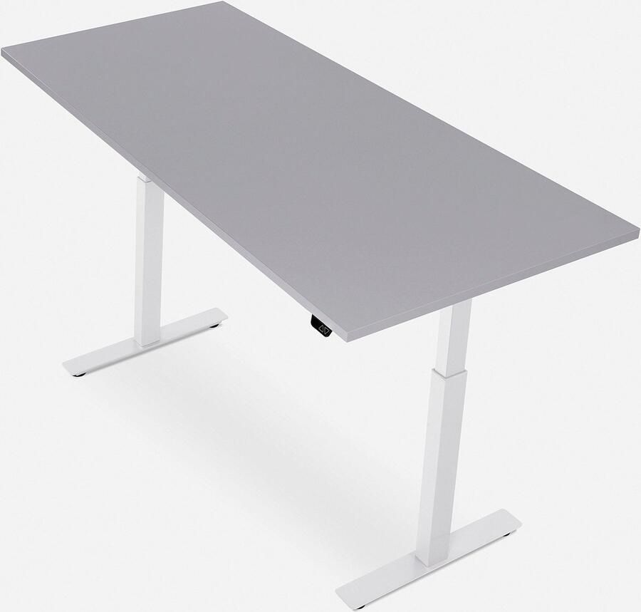 WRK21 SMART Metalen Zit Sta Bureau Elektrisch Verstelbaar in Hoogte met 2 Motoren en Anti Botsing – Gemaakt in Duitsland 180 x 80 cm Grijs Blad & Wit Onderstel