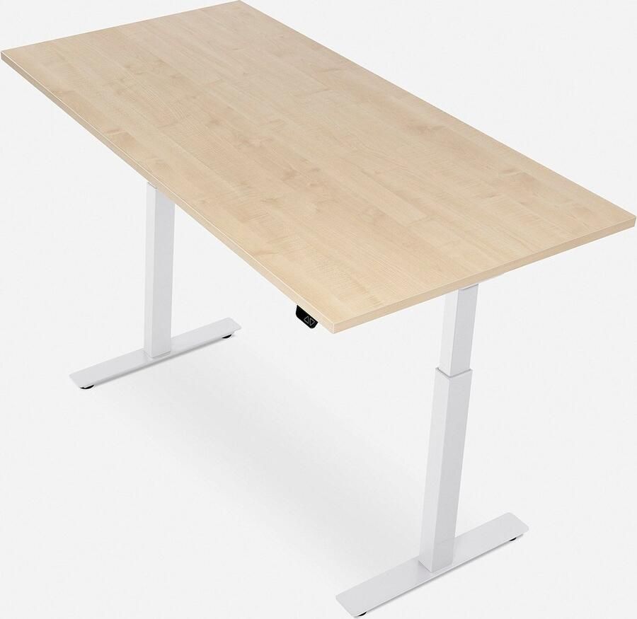 WRK21 SMART Metalen Zit Sta Bureau Elektrisch Verstelbaar in Hoogte met 2 Motoren en Anti Botsing – Gemaakt in Duitsland 160 x 80 cm Esdoorn Blad & Wit Onderstel