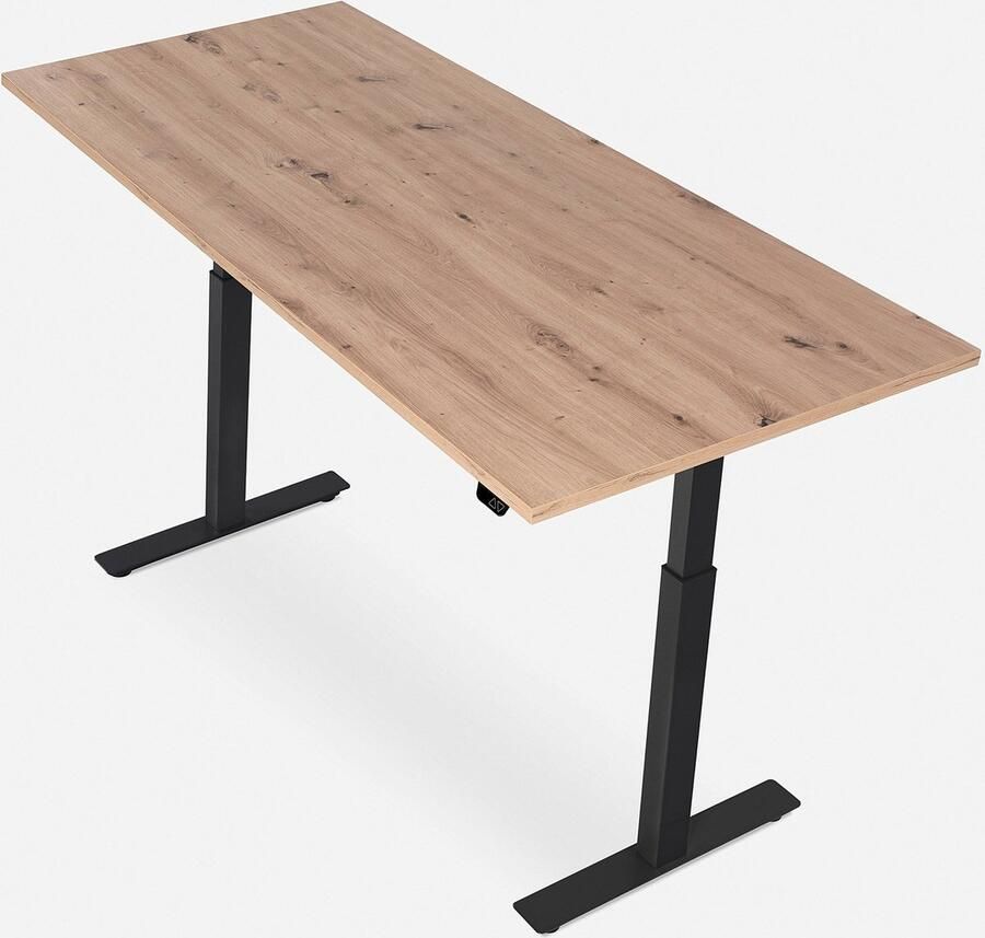 WRK21 SMART Metalen Zit Sta Bureau Elektrisch Verstelbaar in Hoogte met 2 Motoren en Anti Botsing – Gemaakt in Duitsland 180 x 80 cm Eiken Blad & Zwart Onderstel