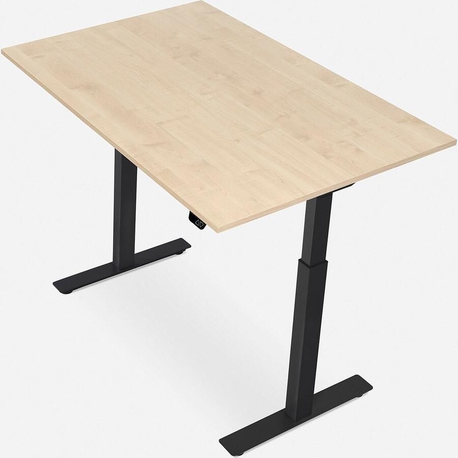 WRK21 SMART Metalen Zit Sta Bureau Elektrisch Verstelbaar in Hoogte met 2 Motoren en Anti Botsing – Gemaakt in Duitsland 120 x 80 cm Esdoorn Blad & Zwart Onderstel