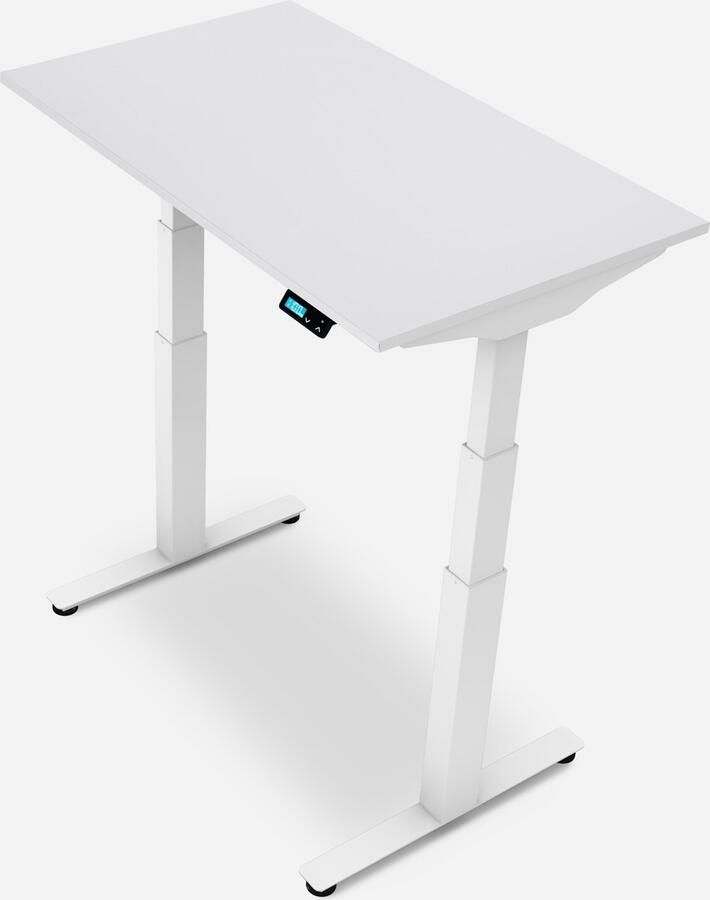 WRK21 WORK Metalen Zit Sta Bureau Elektrisch Verstelbaar in Hoogte met 2 Motoren en Anti Botsing – Gemaakt in Duitsland 100 x 60 cm Wit Blad & Wit Onderstel