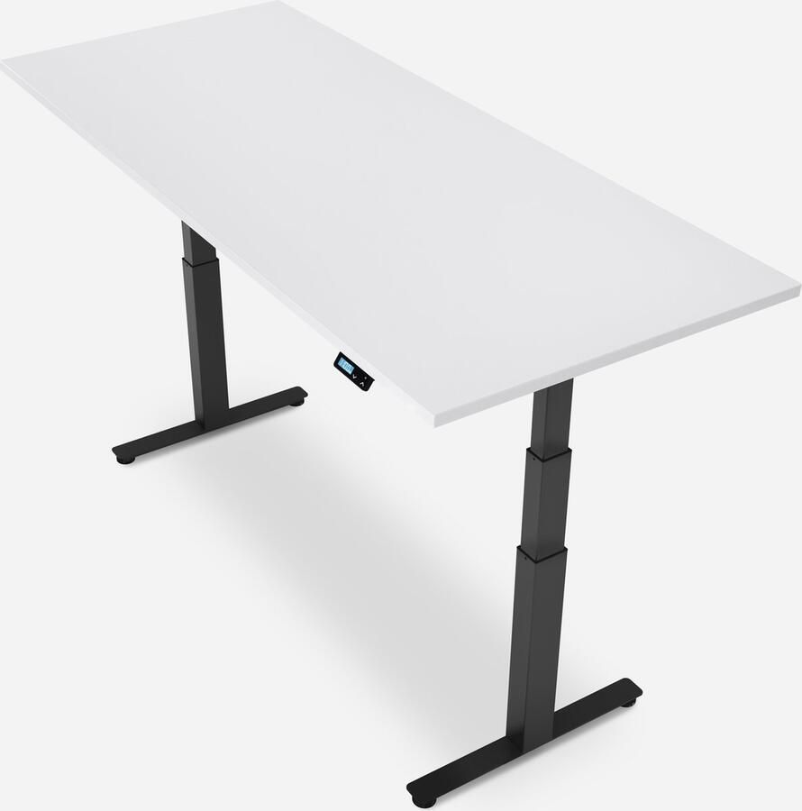 WRK21 WORK Metalen Zit Sta Bureau Elektrisch Verstelbaar in Hoogte met 2 Motoren en Anti Botsing – Gemaakt in Duitsland 180 x 80 cm Wit Blad & Zwart Onderstel