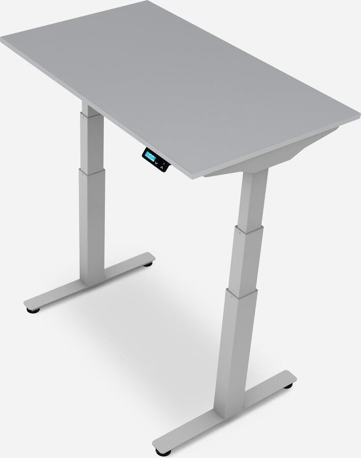 WRK21 WORK Metalen Zit Sta Bureau Elektrisch Verstelbaar in Hoogte met 2 Motoren en Anti Botsing – Gemaakt in Duitsland 100 x 60 cm Grijs Blad & Grijs Onderstel