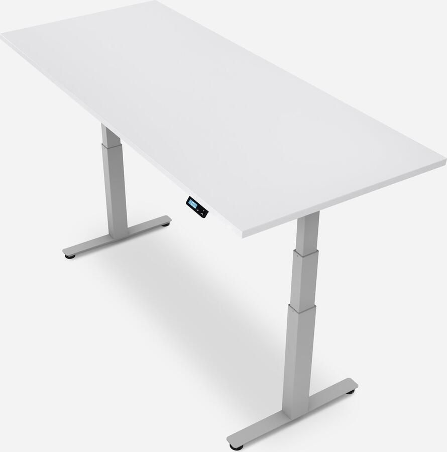 WRK21 WORK Metalen Zit Sta Bureau Elektrisch Verstelbaar in Hoogte met 2 Motoren en Anti Botsing – Gemaakt in Duitsland 180 x 80 cm Wit Blad & Grijs Onderstel