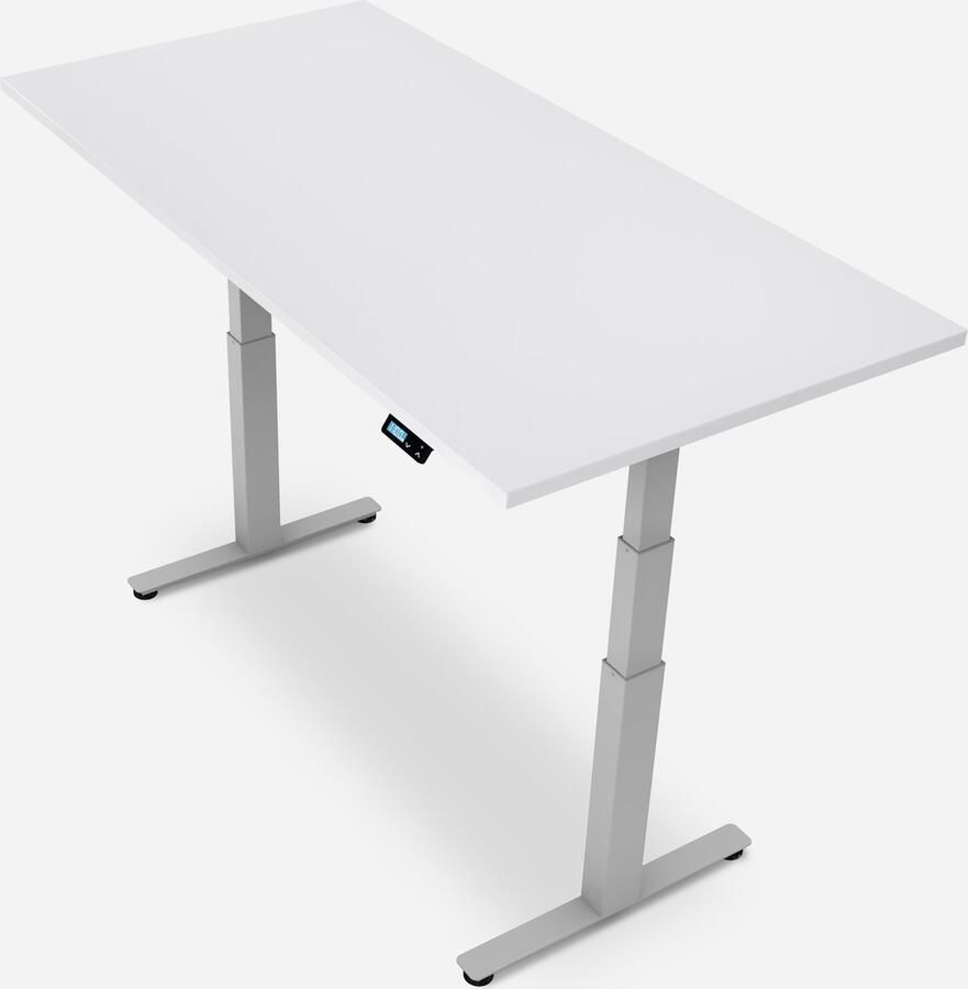 WRK21 WORK Metalen Zit Sta Bureau Elektrisch Verstelbaar in Hoogte met 2 Motoren en Anti Botsing – Gemaakt in Duitsland 160 x 80 cm Wit Blad & Grijs Onderstel