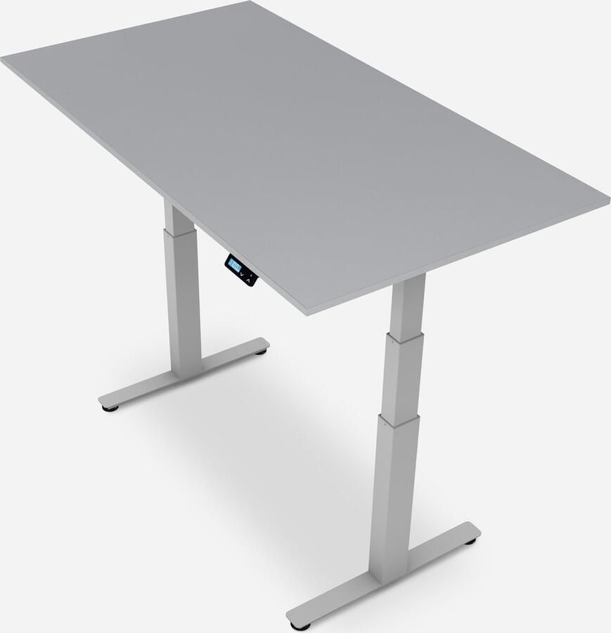 WRK21 WORK Metalen Zit Sta Bureau Elektrisch Verstelbaar in Hoogte met 2 Motoren en Anti Botsing – Gemaakt in Duitsland 140 x 80 cm Grijs Blad & Grijs Onderstel