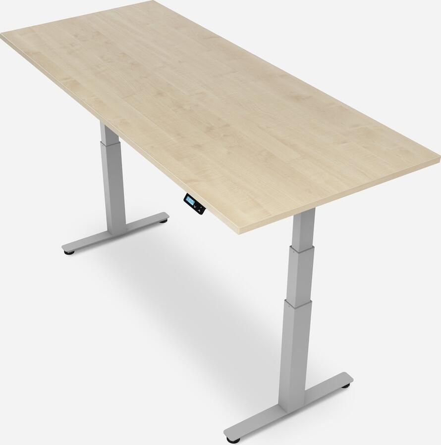 WRK21 WORK Metalen Zit Sta Bureau Elektrisch Verstelbaar in Hoogte met 2 Motoren en Anti Botsing – Gemaakt in Duitsland 180 x 80 cm Esdoorn Blad & Grijs Onderstel