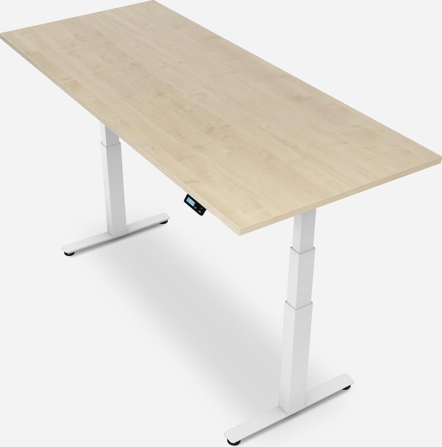 WRK21 WORK Metalen Zit Sta Bureau Elektrisch Verstelbaar in Hoogte met 2 Motoren en Anti Botsing – Gemaakt in Duitsland 180 x 80 cm Esdoorn Blad & wit Onderstel