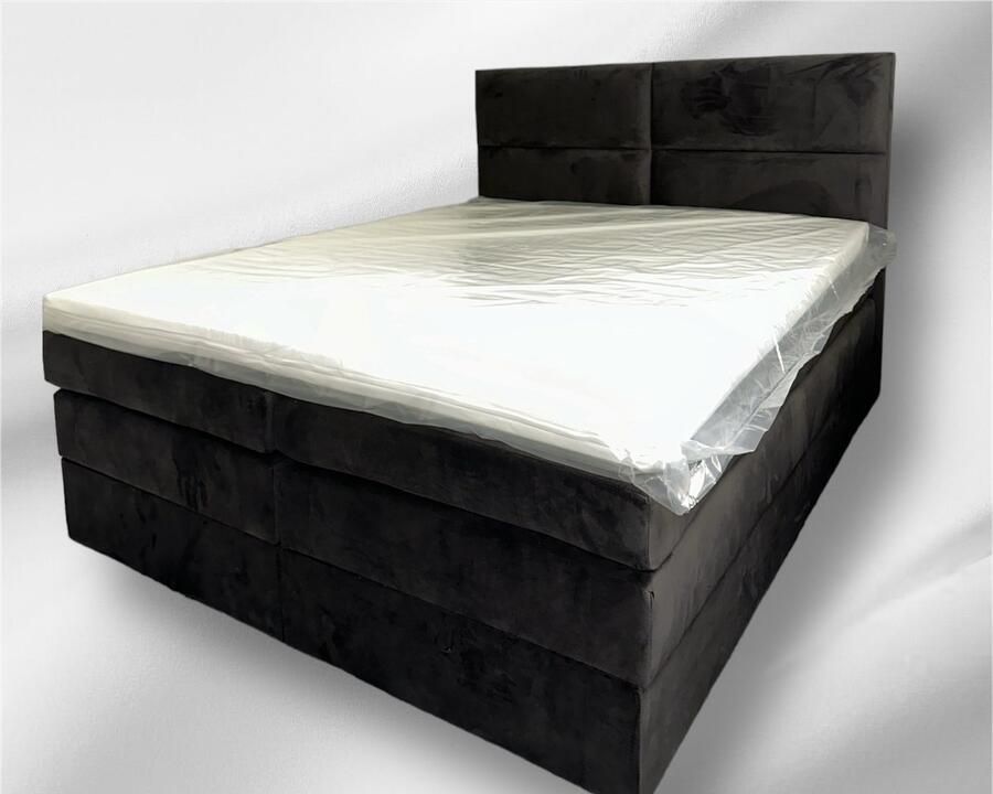 Www.deluxwonen.nl MANCHESTRO BOXSPRING BED 160x200 met OPBERGRUIMTE GRIJS VELVET DELUXWONEN