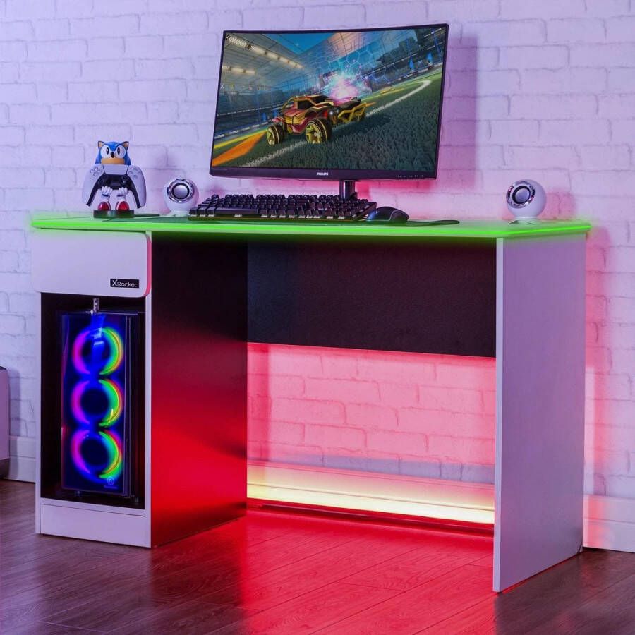 X Rocker Carbon-Tek Gaming Desk met draadloos opladen en LED-verlichting Wit