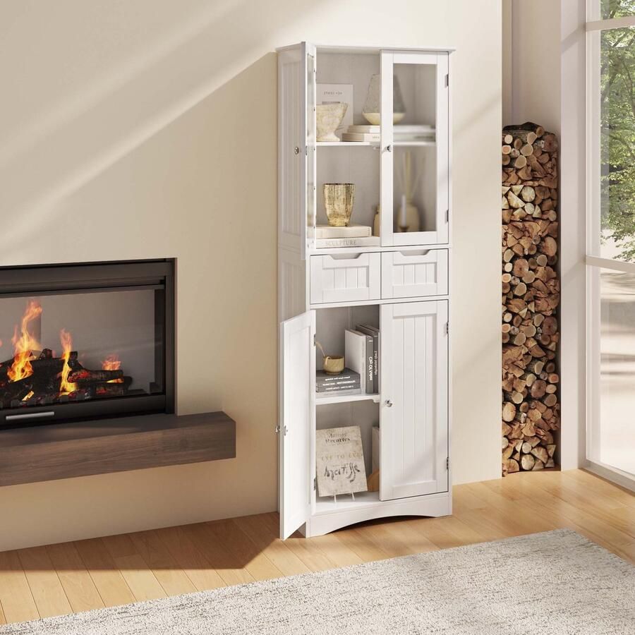 Xbro AP33 Kast -Ladekast-Commode-Badkamer Kolomkasten met 2 Kastdeuren Badkamerkasten voor Badkamer Woonkamer Keuken Hal Vrijstaand MDF 60 x 30 x 170 cm Wit