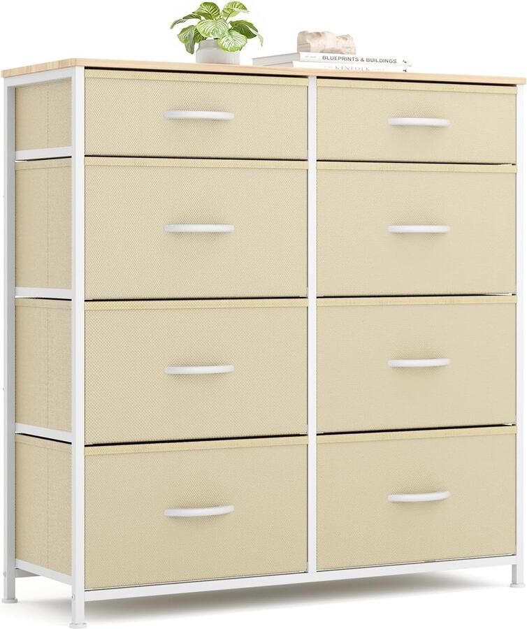 Xbro AP72 stoffen ladekast met 8 laden ladekast slaapkamer met houten blad ladekast gang slaapkamer Comode kast gangkast voor keuken kantoor， beige