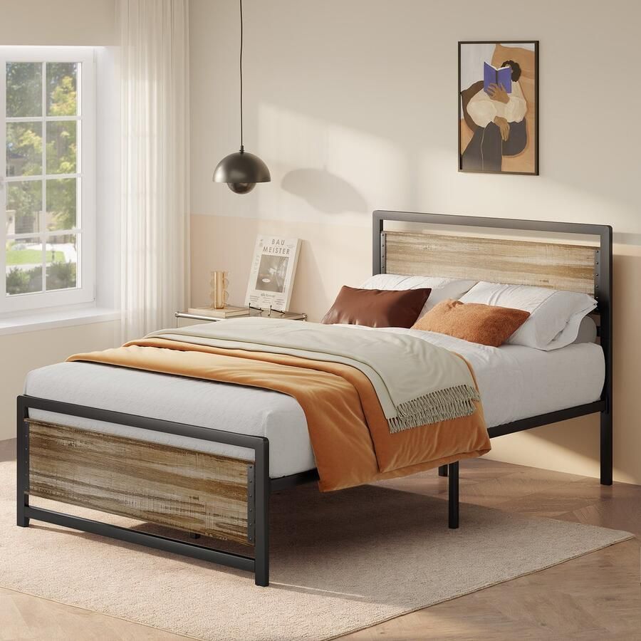 Xbro Bed 120 x 200 cm met Hoofdbord en Metalen Lattenbodem Small Tweepersoonsbed met 35 cm Opbergruimte Gemakkelijk te Monteren