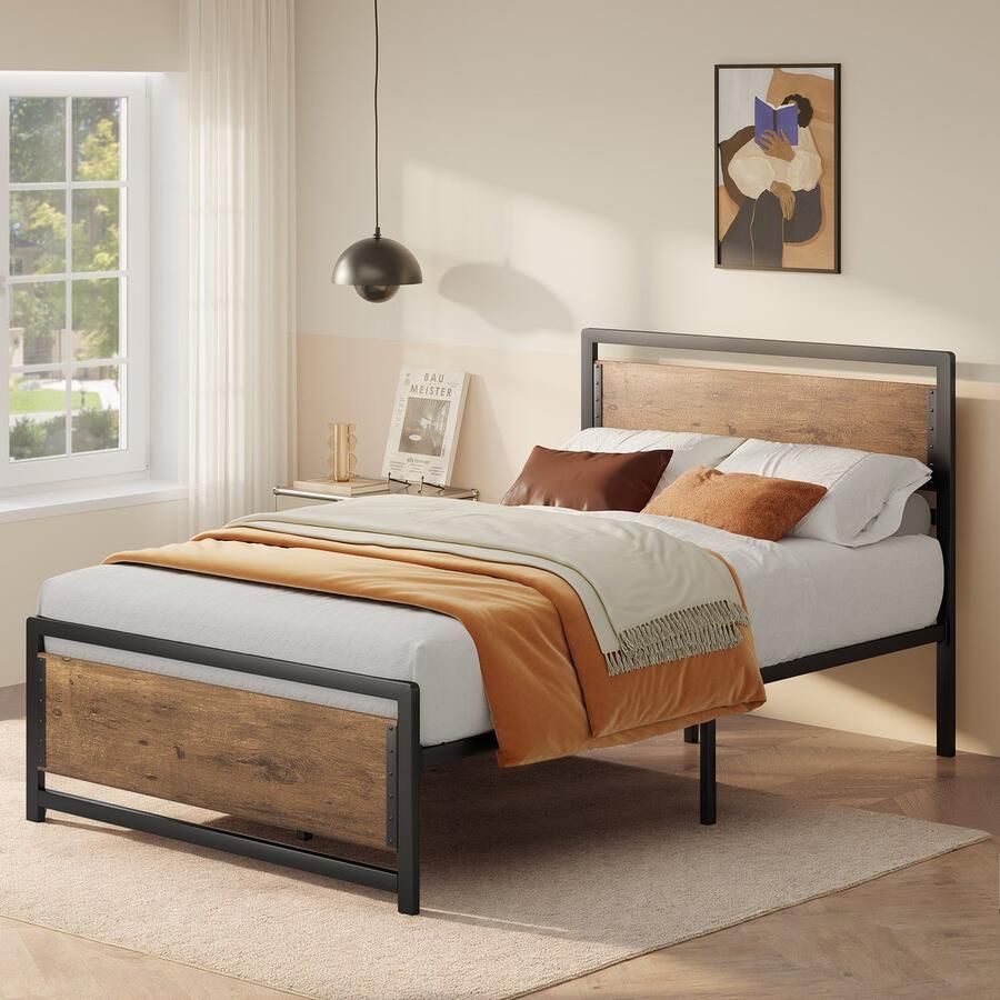 Xbro Bed 120 x 200 cm met Hoofdbord en Metalen Lattenbodem Small Tweepersoonsbed met 35 cm Opbergruimte Gemakkelijk te Monteren