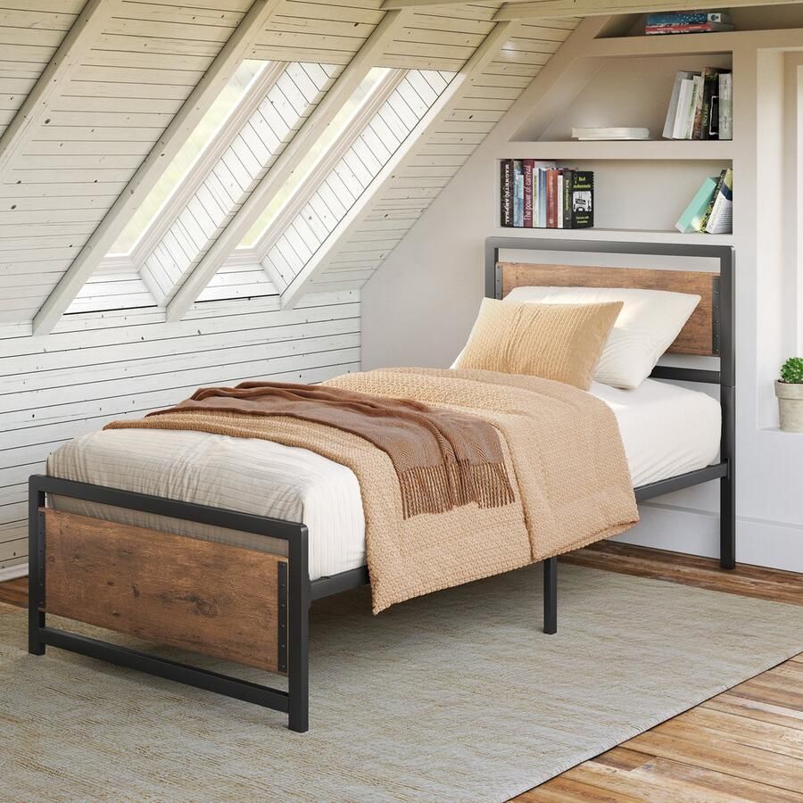 Xbro Bed 90 x 200 cm met Hoofdbord en Metalen Lattenbodem Eenpersoonsbed met 35 cm Opbergruimte Gemakkelijk te Monteren