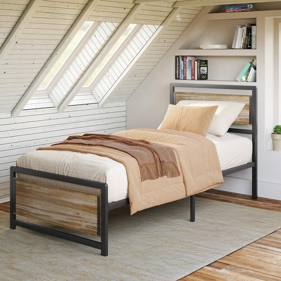 Xbro Bed 90 x 200 cm met Hoofdbord en Metalen Lattenbodem Eenpersoonsbed met 35 cm Opbergruimte Gemakkelijk te Monteren