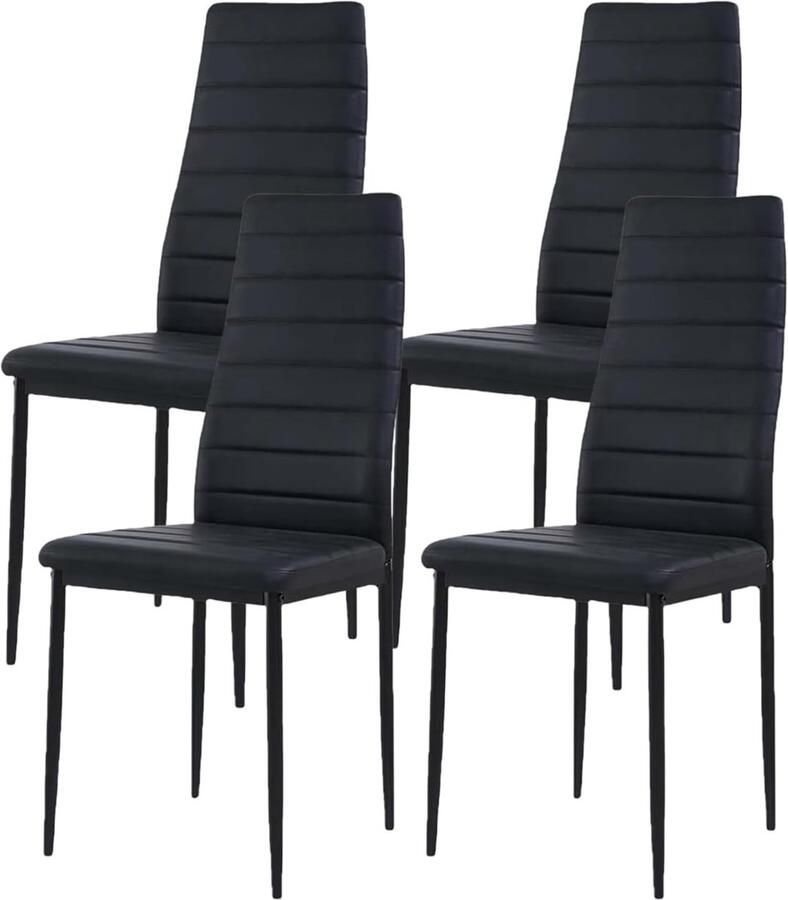 Xbro Eetkamerstoelen Set van 4 – Comfortabele Stoelen met Hoge Rugleuning – Imitatieleer – Voor Eetkamer Keuken en Woonkamer – Modern Design – 96x41x39 cm