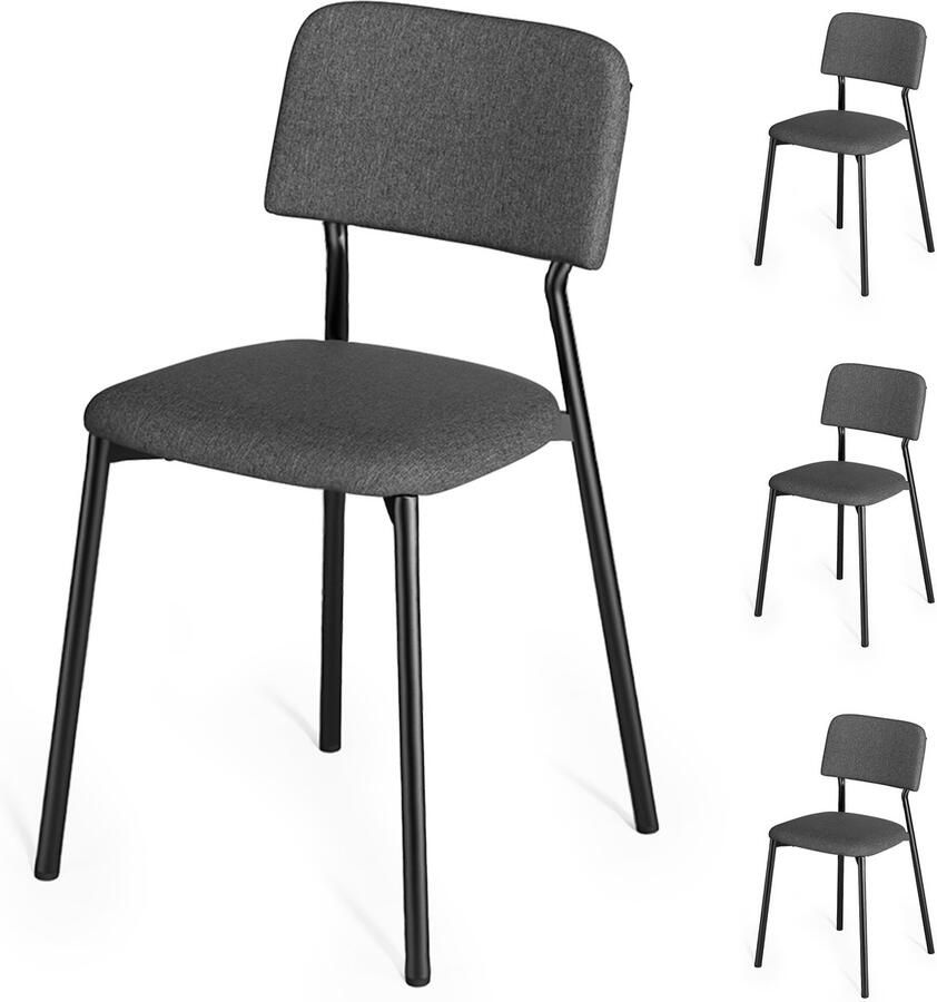 Xbro Eetkamerstoelen Set van 4 – Comfortabele Stoelen met Stoffen Bekleding en Metalen Frame – Ergonomisch Ontwerp – Voor Eetkamer Woonkamer of Kantoor