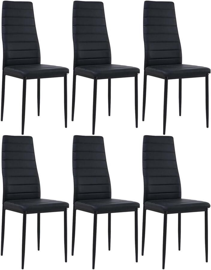 Xbro Eetkamerstoelen Set van 6 – Comfortabele Stoelen met Hoge Rugleuning – Imitatieleer – Voor Eetkamer Keuken en Woonkamer – Modern Design – 96x41x39 cm