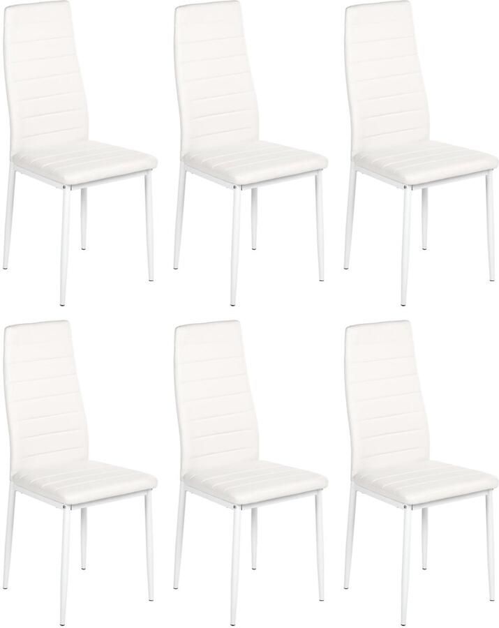 Xbro Eetkamerstoelen Set van 6 – Comfortabele Stoelen met Hoge Rugleuning – Imitatieleer – Voor Eetkamer Keuken en Woonkamer – Modern Design – 96x41x39 cm