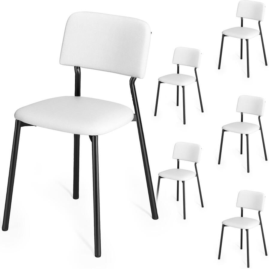 Xbro Eetkamerstoelen Set van 6 – Comfortabele Stoelen met Stoffen Bekleding en Metalen Frame – Ergonomisch Ontwerp – Voor Eetkamer Woonkamer of Kantoor