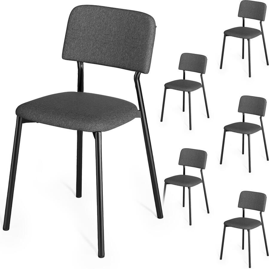 Xbro Eetkamerstoelen Set van 6 – Comfortabele Stoelen met Stoffen Bekleding en Metalen Frame – Ergonomisch Ontwerp – Voor Eetkamer Woonkamer of Kantoor