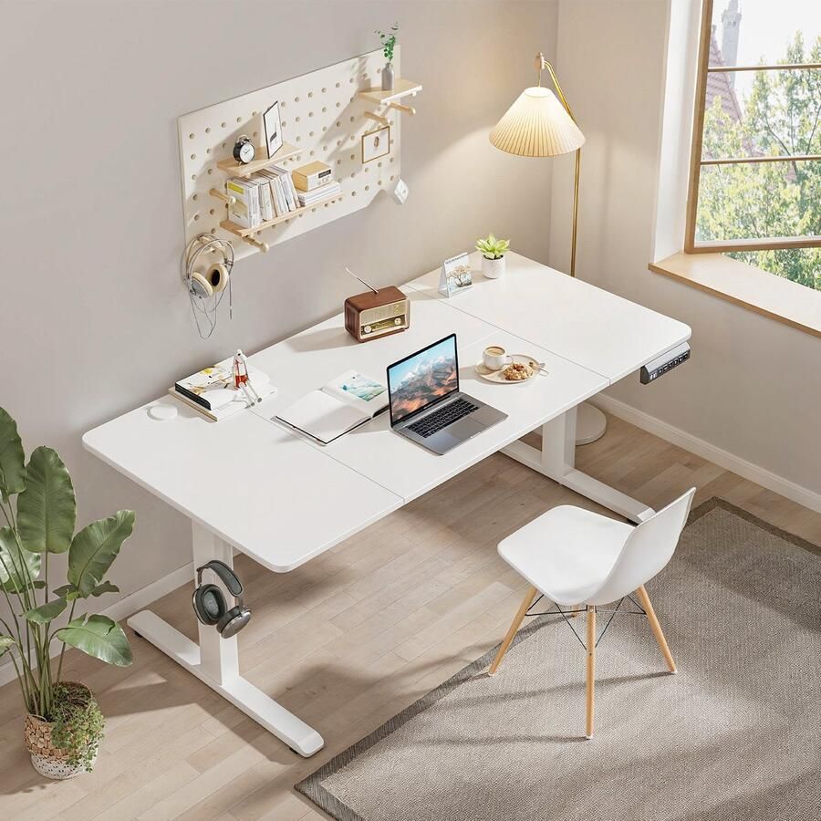 Bealife TB22 Zit-Sta Bureau Elektrisch In Hoogte Verstelbaar 160 x 70 cm met 3 Geheugenfuncties Gaming Bureau met Kabelbeheerlade Zijvak en Haken Wit