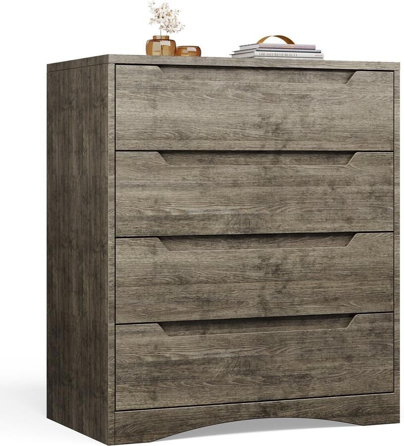 Xbro Ladekast met 4 Ruime Laden – Commode met Uitgesneden Handgrepen en Kantelbeveiliging – Voor Slaapkamer Woonkamer of Kantoor – Donkerbruin – 71 x 41 x 82 cm
