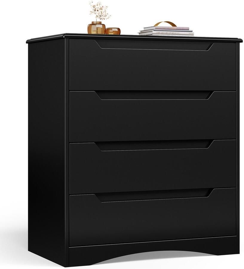 Xbro Ladekast met 4 Ruime Laden – Commode met Uitgesneden Handgrepen en Kantelbeveiliging – Voor Slaapkamer Woonkamer of Kantoor – Zwart – 80 x 40 x 40 cm