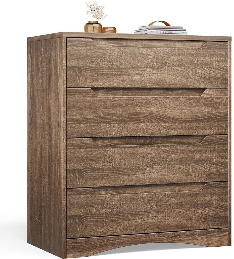 Xbro Ladekast met 4 Ruime Laden – Commode met Uitgesneden Handgrepen en Kantelbeveiliging – Voor Slaapkamer Woonkamer of Kantoor – Litchbruin – 80 x 40 x 70 cm