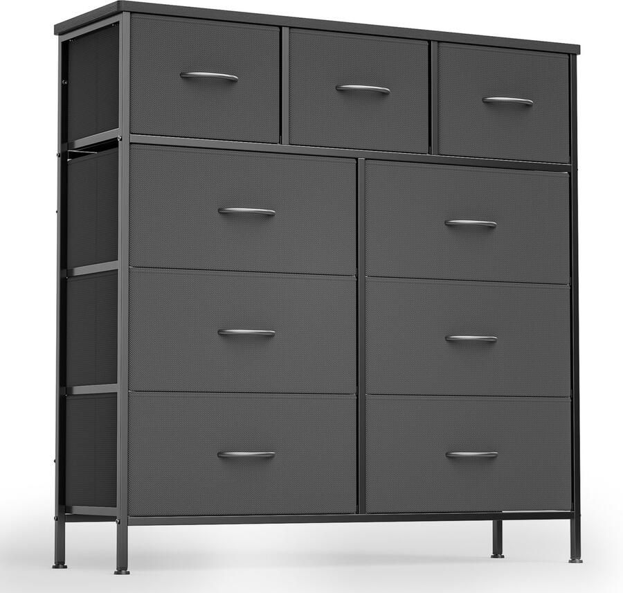 Xbro Ladekast met 9 stoffen laden (3 klein + 6 groot) – Grote opbergruimte & ruimtebesparend – Eenvoudig te monteren –Zwart – Modern woonaccessoire voor slaapkamer kinderkamer hal